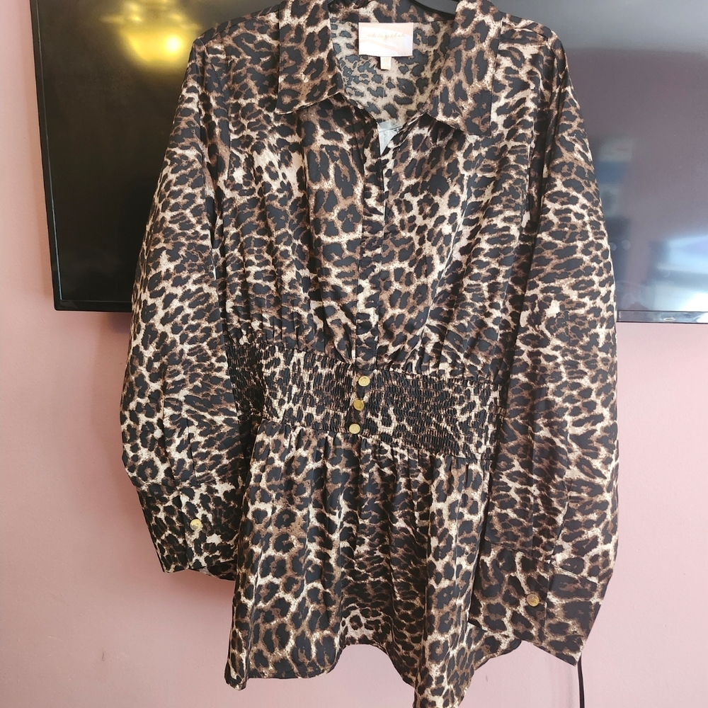 Brand New Leopard Print Button-Up Blouse Sz 2X